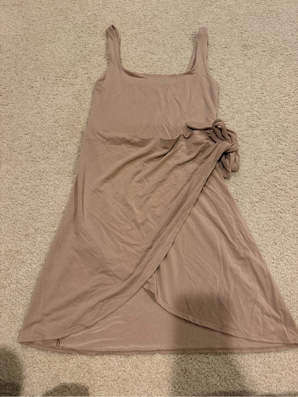 Sleeveless Wrap Tie mini Dress in Taupe